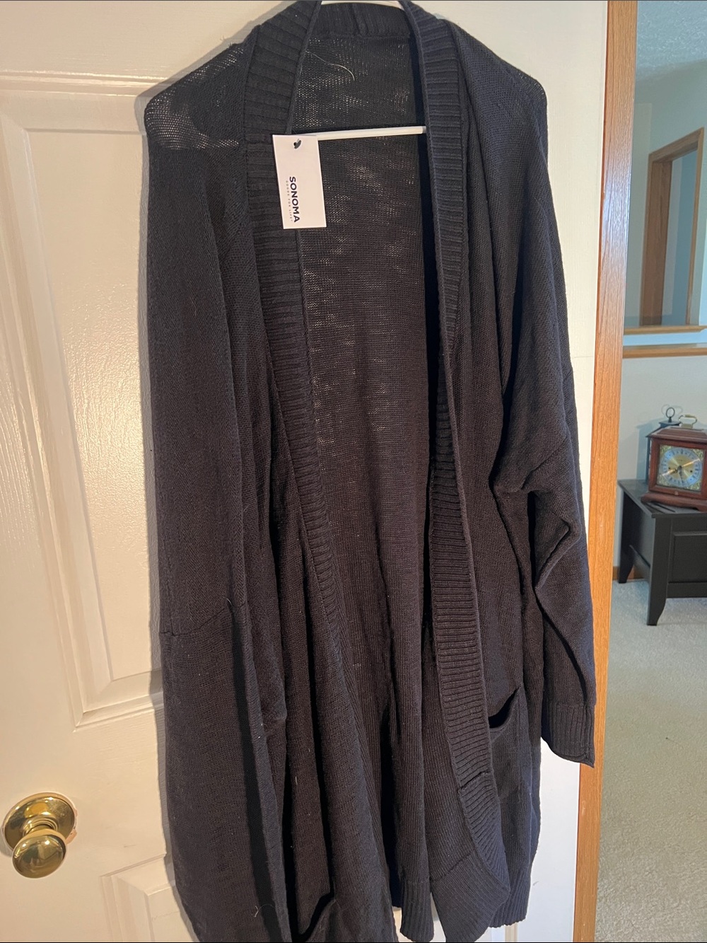 Sonoma Black Open-Front Knit Cardigan with Pockets